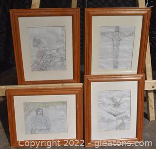 Four Framed Colored Pencil Sketches Signed Rob Sprayberry 